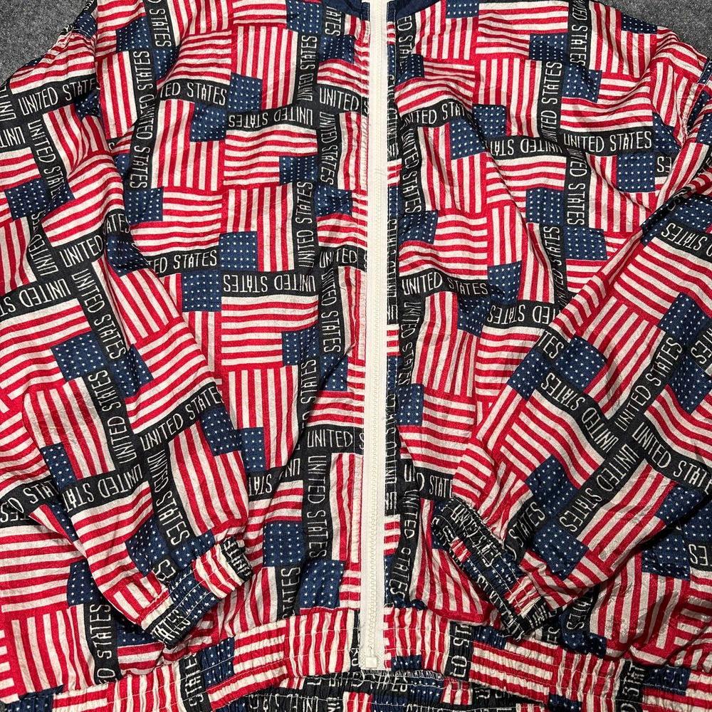 Solare Sporta American Flag Vintage Windbreaker USA Jacket Size M Mens - Picture 2 of 8